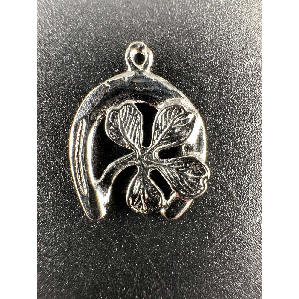 Vintage Sterling Silver Horseshoe Four Leaf Clover Good Luck Pendant 056 (39)